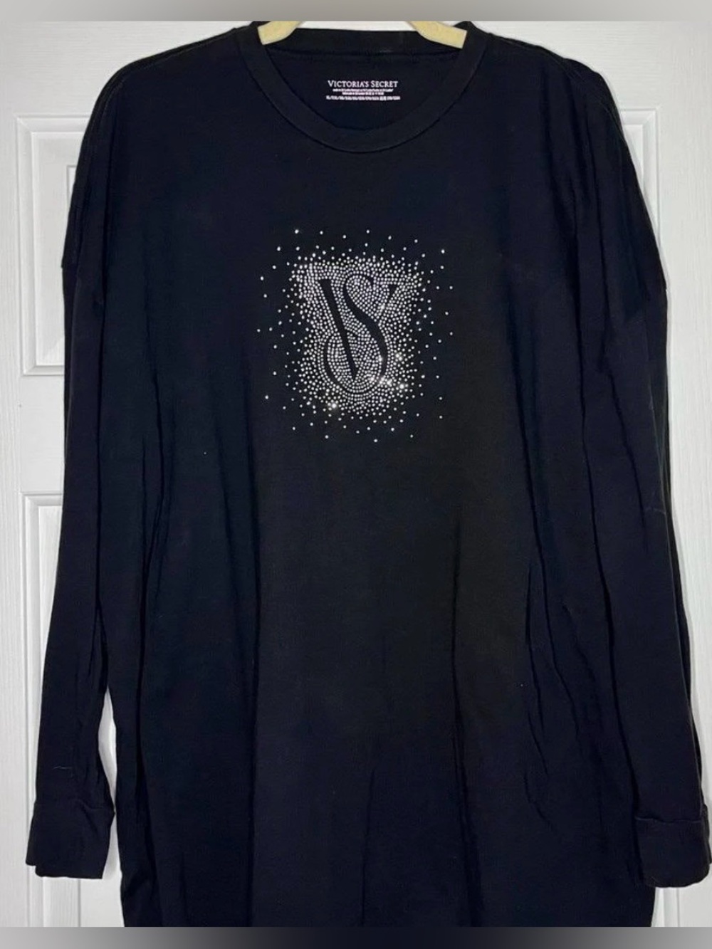 NWT  Victoria's Secret Bling Sleep Tee Long sleeve Rhinestone Black Sz XL